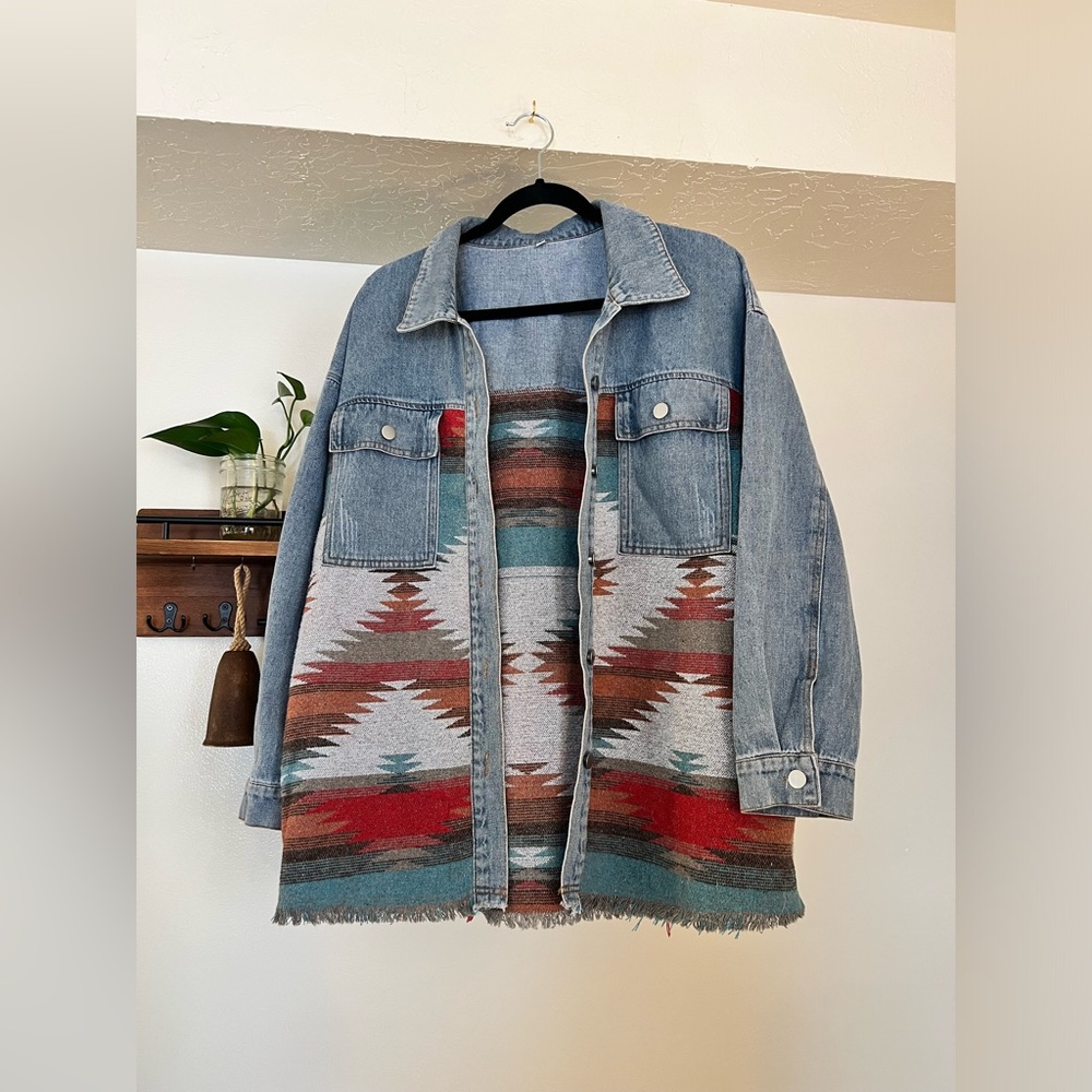 Tribal Print Denim Jacket